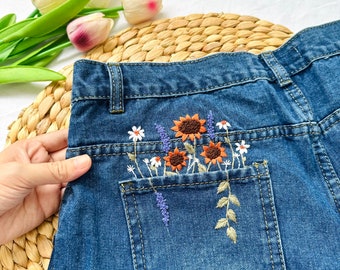 Pocket Jean Stick And Stitch Embroidery PDF & Pattern | Beginner Embroidery | Botanical Embroidery Designs | Christmas gift