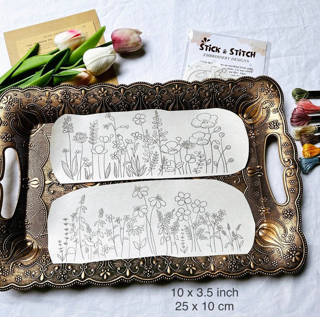 Jacket Flower Hand Embroidery Pattern | Stick and Stitch Transfer Patch | Peel and Stick ...