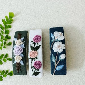 Embroidered Barrette clip Hand embroidery Hair Clip Floral Clip Unique hairclip for girl hair clip for baby Cute Hairclip image 8