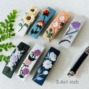 Embroidered Barrette clip Hand embroidery Hair Clip Floral Clip Unique hairclip for girl hair clip for baby Cute Hairclip image 1