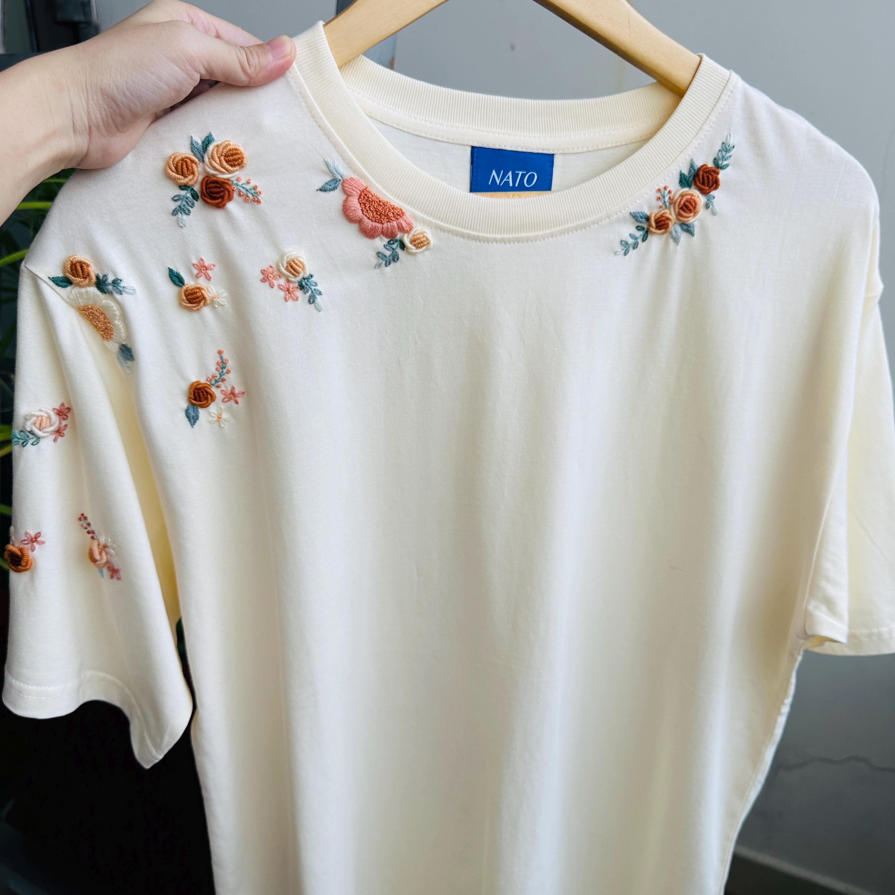 Handmade Flowers Embroidered T-shirt | Custom Holiday Gift - Etsy