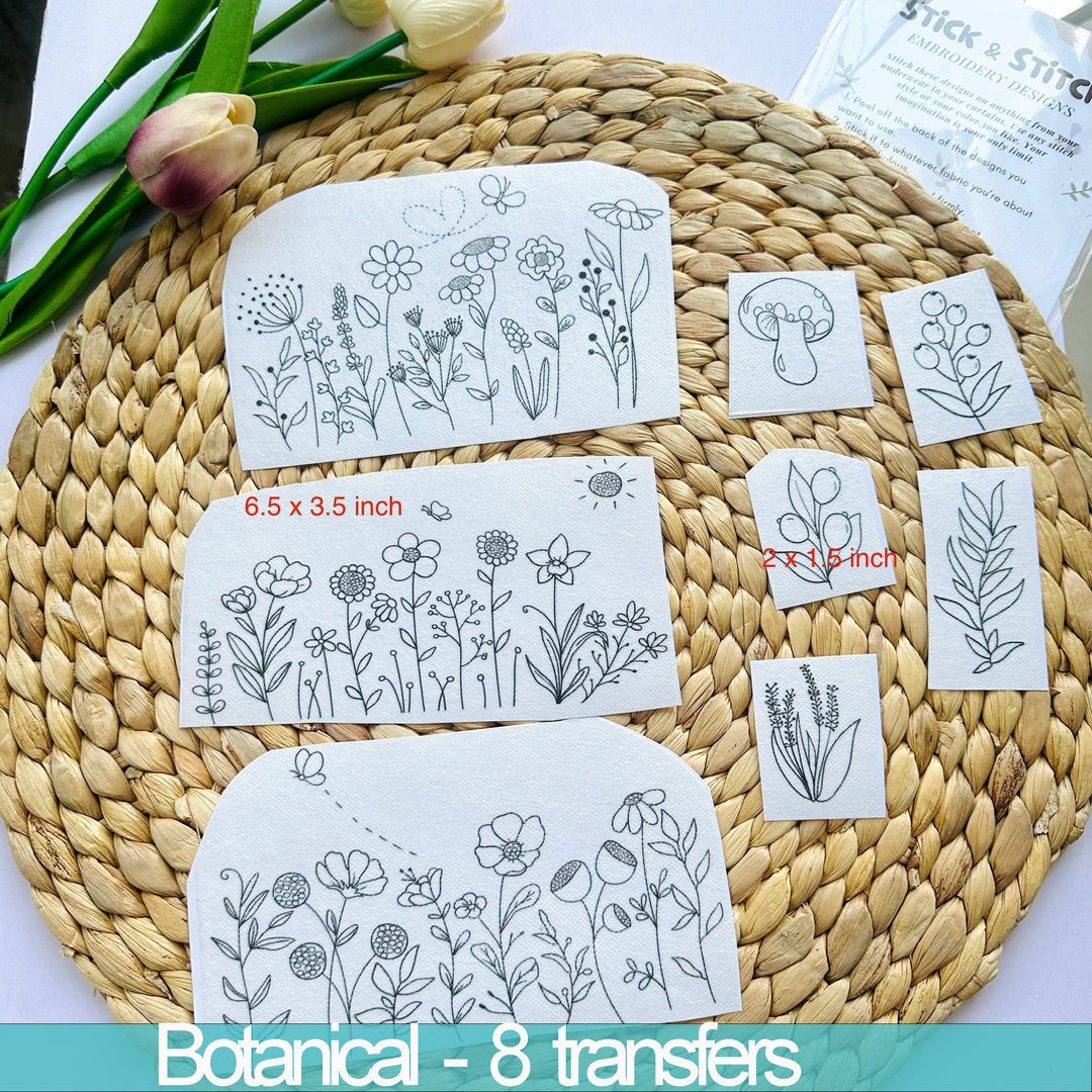 WILDFLOWER Hand Embroidery Pattern | Stick and Stitch Transfer Patch | Peel and Stick Embroidery ...