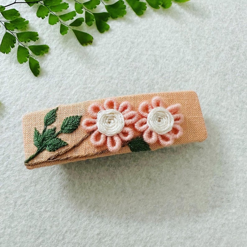 Embroidered Barrette clip Hand embroidery Hair Clip Floral Clip Unique hairclip for girl hair clip for baby Cute Hairclip 1