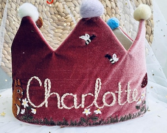 Personalized Linen Birthday Crown | Hand-Embroidered Keepsake