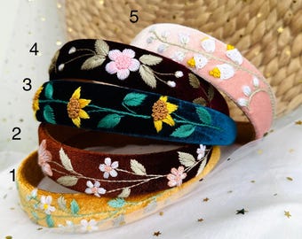 Linen Floral Embroidered Headband | Asymmetrical Design