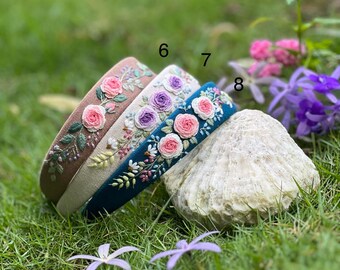 Hand Floral Embroidered Linen Headband | Bachelorette Linen Hair