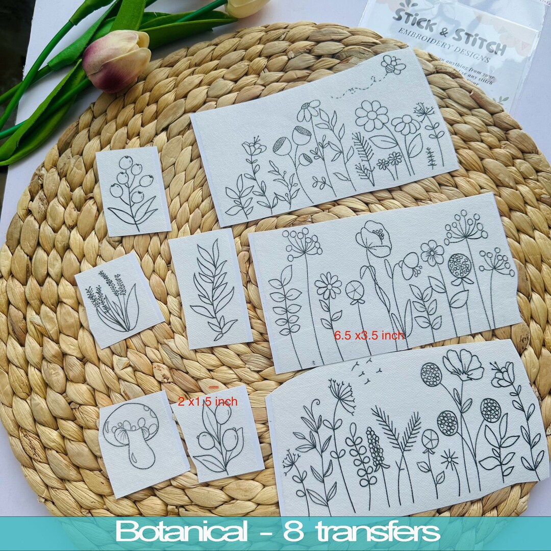 Flowers Hand Embroidery Pattern | Stick and Stitch Transfer Patch | Peel and Stick Embroidery ...
