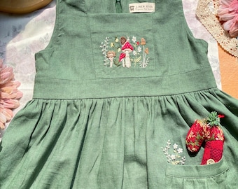 Abito ricamato personalizzato per bambine / Abito in morbido lino per bambine / Abito in lino per bambine / Abito per il primo compleanno / Abbigliamento per bambini / Regalo di Natale