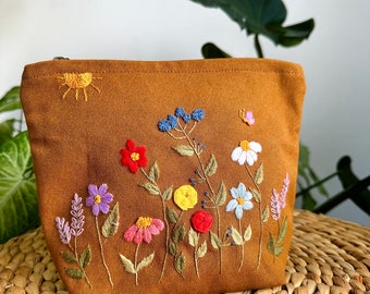 Handmade Floral Embroidered Makeup Bag, Travel Cosmetic Pouch