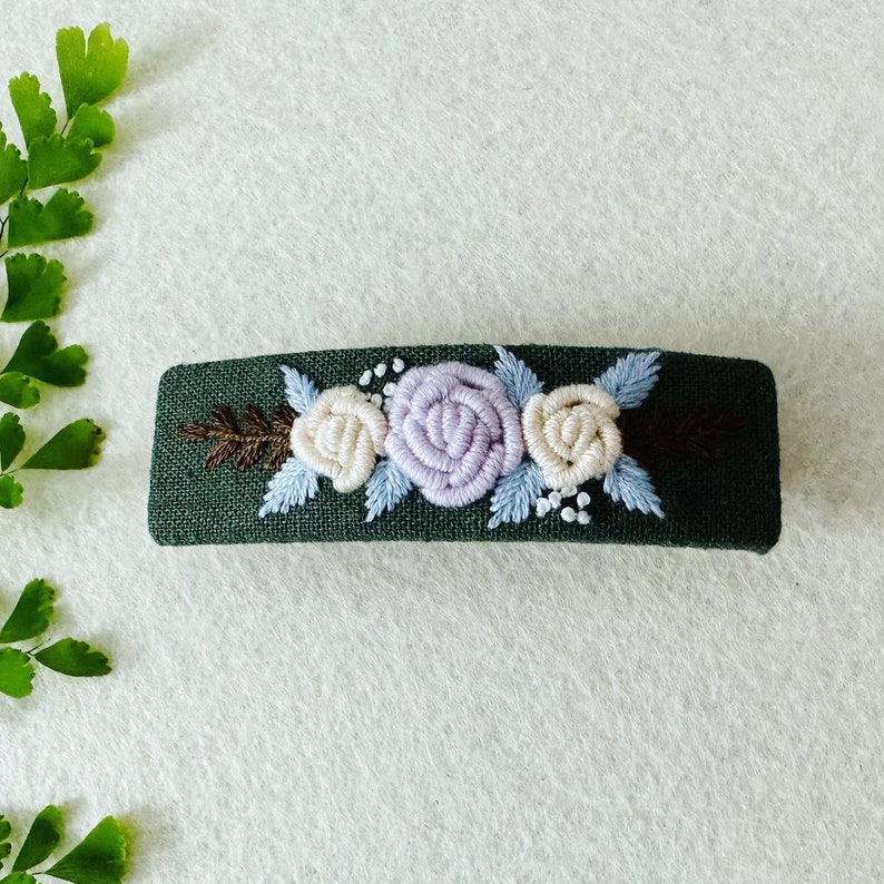 Embroidered Barrette clip Hand embroidery Hair Clip Floral Clip Unique hairclip for girl hair clip for baby Cute Hairclip 2