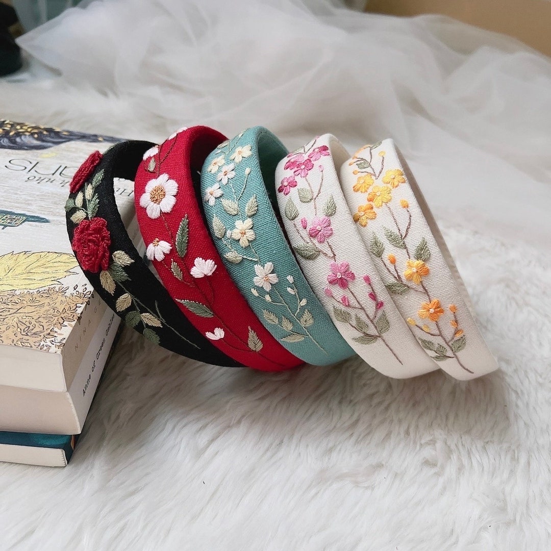 Wildflowers Headband, Handmade Embroidered Linen Headband  display picture 1