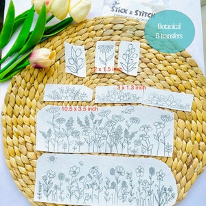 Jacket WILDFLOWER Hand Embroidery Pattern | Stick And Stitch Transfer Patch | Peel And Stick Embroidery Paper | Wash Away Embroidery Pattern
