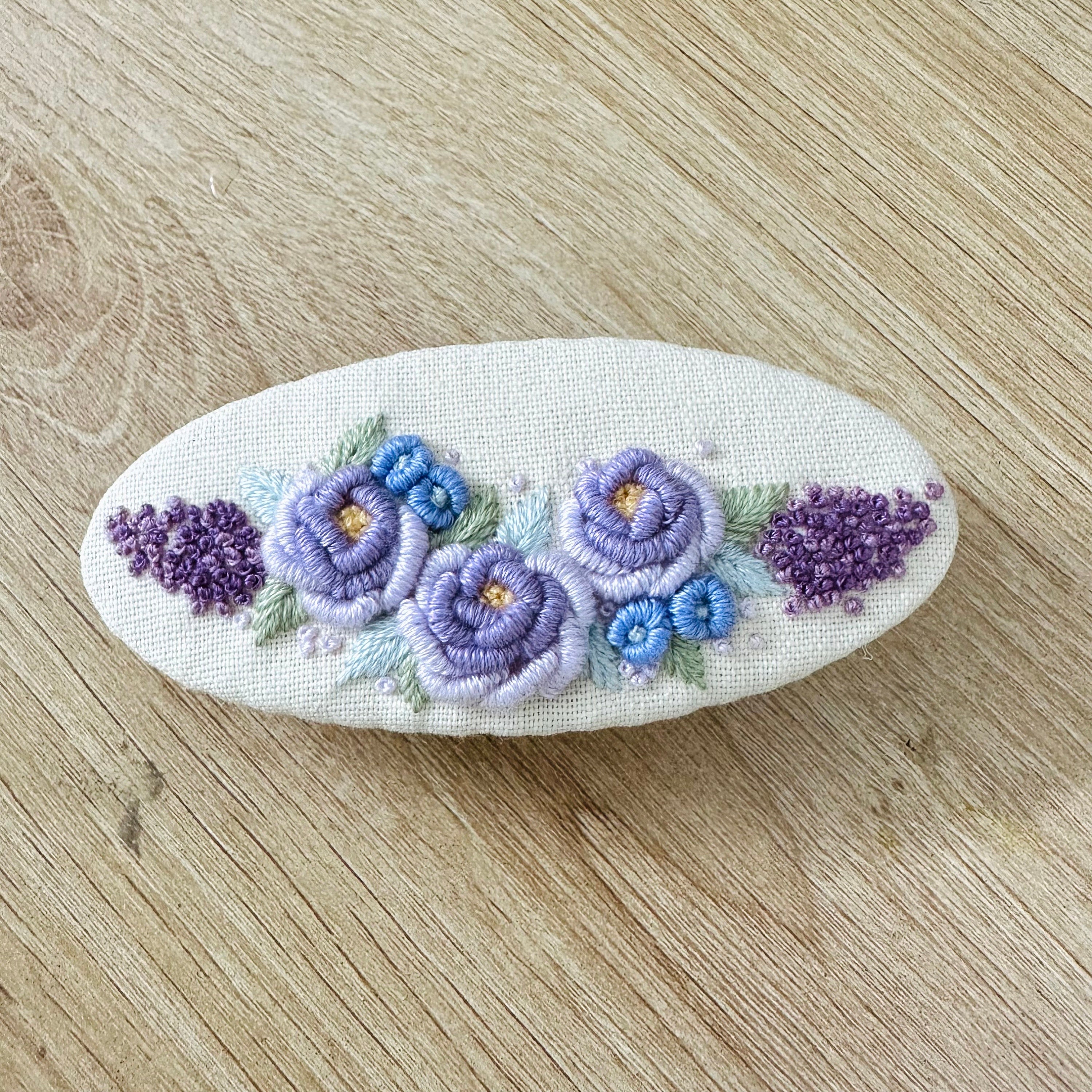 Embroidered Barrette Clip | Oval Rosette Barrette | Floral Clip