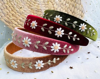 Floral Embroidered Linen Headband | Daisy Hair Accessory