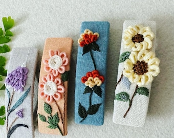 Embroidered Barrette Clip | Hand Embroidery Hair Clip| Floral Clip