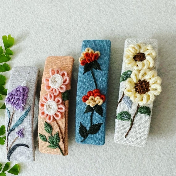 Embroidered Barrette Clip | Hand Embroidery Hair Clip| Floral Clip