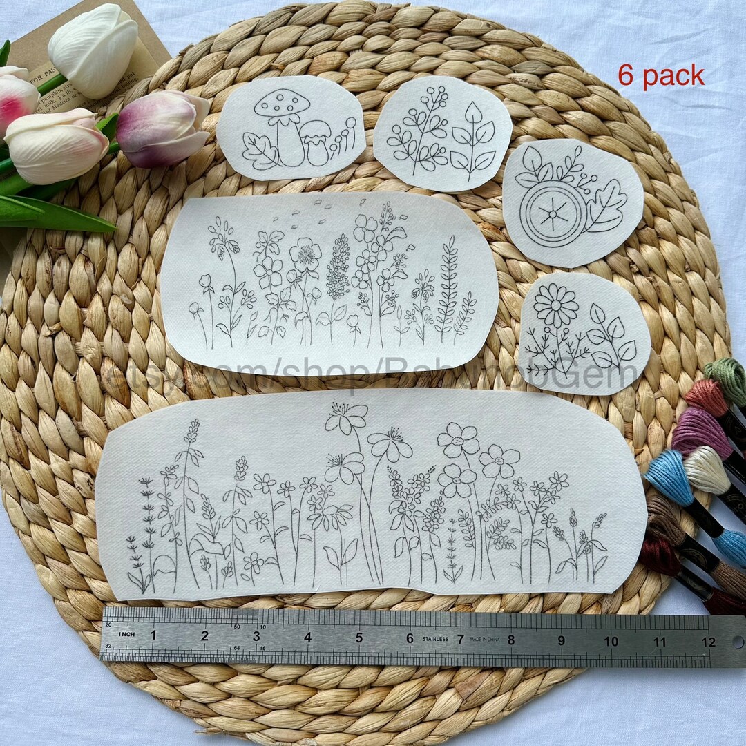 Botanical Hand Embroidery Pattern Peel and Stick Embroidery Paper