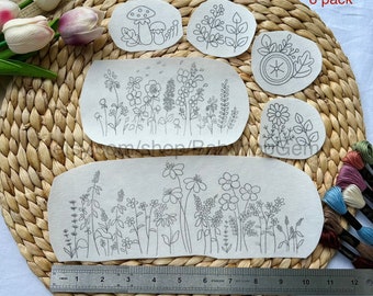 Botanical Hand Embroidery Pattern | Peel And Stick Embroidery Paper | Stick And Stitch Transfer Patch | Embroidery Pack For Clothes