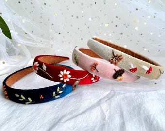Embroidered Velvet Headband | Floral Party Hair Accessory