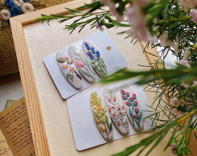 Embroidered hair clip | Hand embroidery clip | | Floral Clip Unique | hair clip for girl | hair clip for baby | Cute Hairclip | Flower Clips