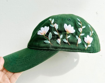 Chapeau brodé à la main | Casquette de baseball brodée | Casquette en denim brodée de fleurs | Chapeau vintage pour femme | Chapeaux uniques et personnalisés