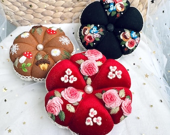 Handmade Embroidered Floral Pin Cushion | Sewing Accessory