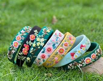 Wildflower Headband, Floral Linen Headband, Embroidery Hair Band, Cottagecore Hair Accessory, Feminine Handmade Headband, Botanical Headband