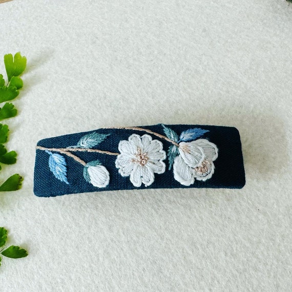 Embroidered Barrette Clip | Hand Embroidery Hair Clip| Floral Clip