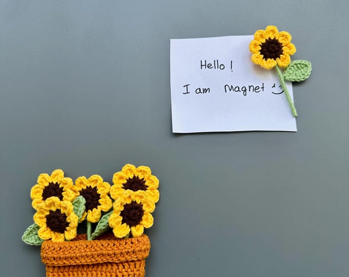 Fridge Magnet Set Sunflower Wool | Cute Fridge Decor | Kitchen Decor Gift | Refrigerator Magnet | Nature Lover Gift Idea | Christmas Gift