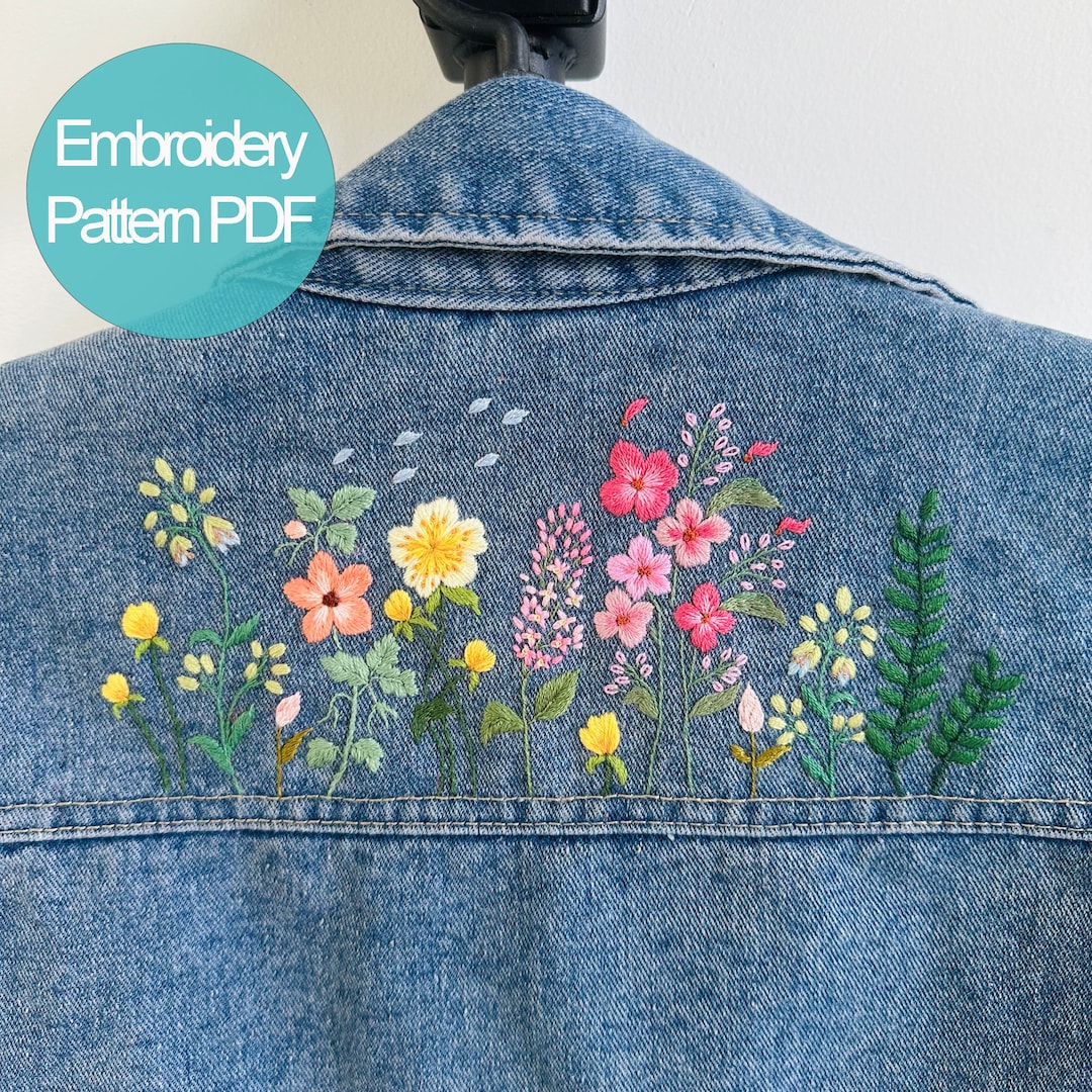 Wildflowers Stick and Stitch Embroidery PDF Jacket Jean | Beginner ...
