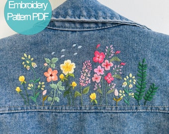 WildFlowers Stick And Stitch Embroidery PDF Jacket Jean | Beginner Embroidery | Botanical Embroidery Designs | Christmas gift | Sweatshirt