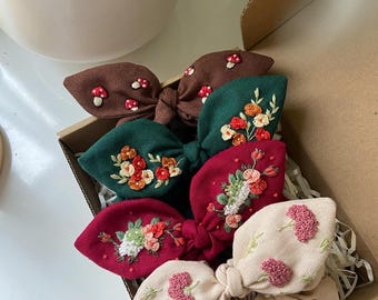 Handmade Linen Scrunchie for Hair | Embroidery Linen Scrunchie | Elegant hair tie | Bachelorette Gifts | Christmas gifts | Hair Bow For Girl