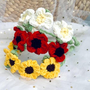 Crochet Floral Linen Headband: Embroidered Daisy Hairband