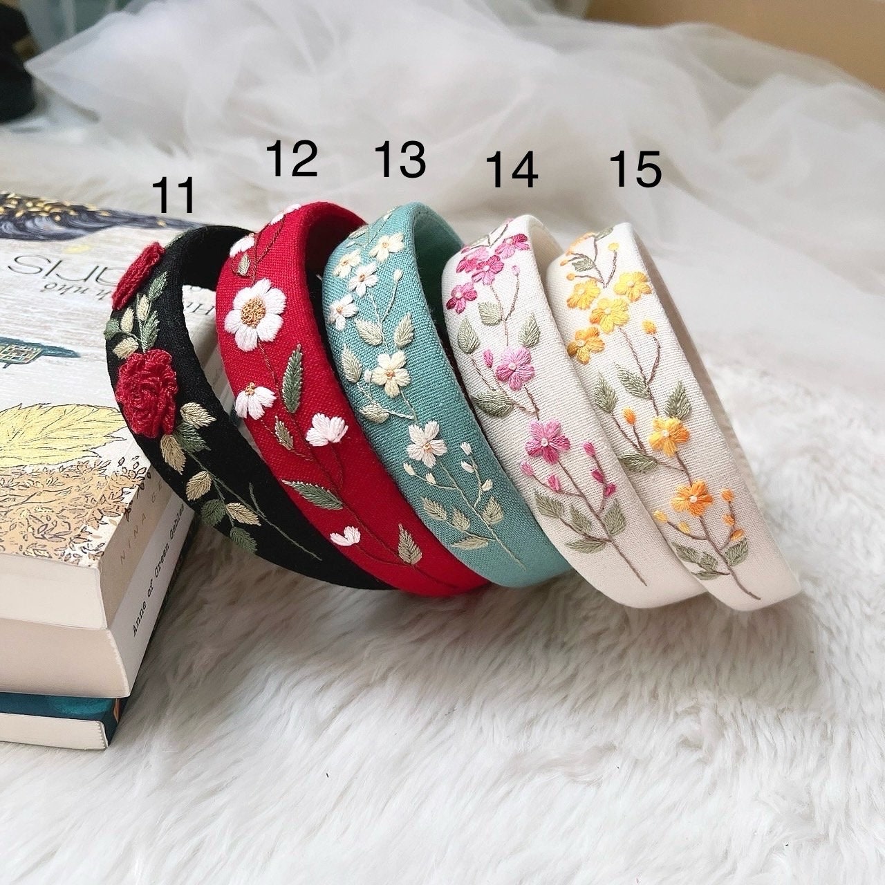Hand Embroidered Linen Headband | Bachelorette Linen Hair  display picture 1
