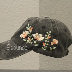Hand Embroidered Hat | Embroidered Baseball Cap | Floral Embroidered Denim Cap | Vintage Hat For Woman | Unique and Personalized Headwear