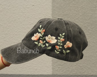Hand Embroidered Hat | Embroidered Baseball Cap | Floral Embroidered Denim Cap | Vintage Hat For Woman | Unique and Personalized Headwear