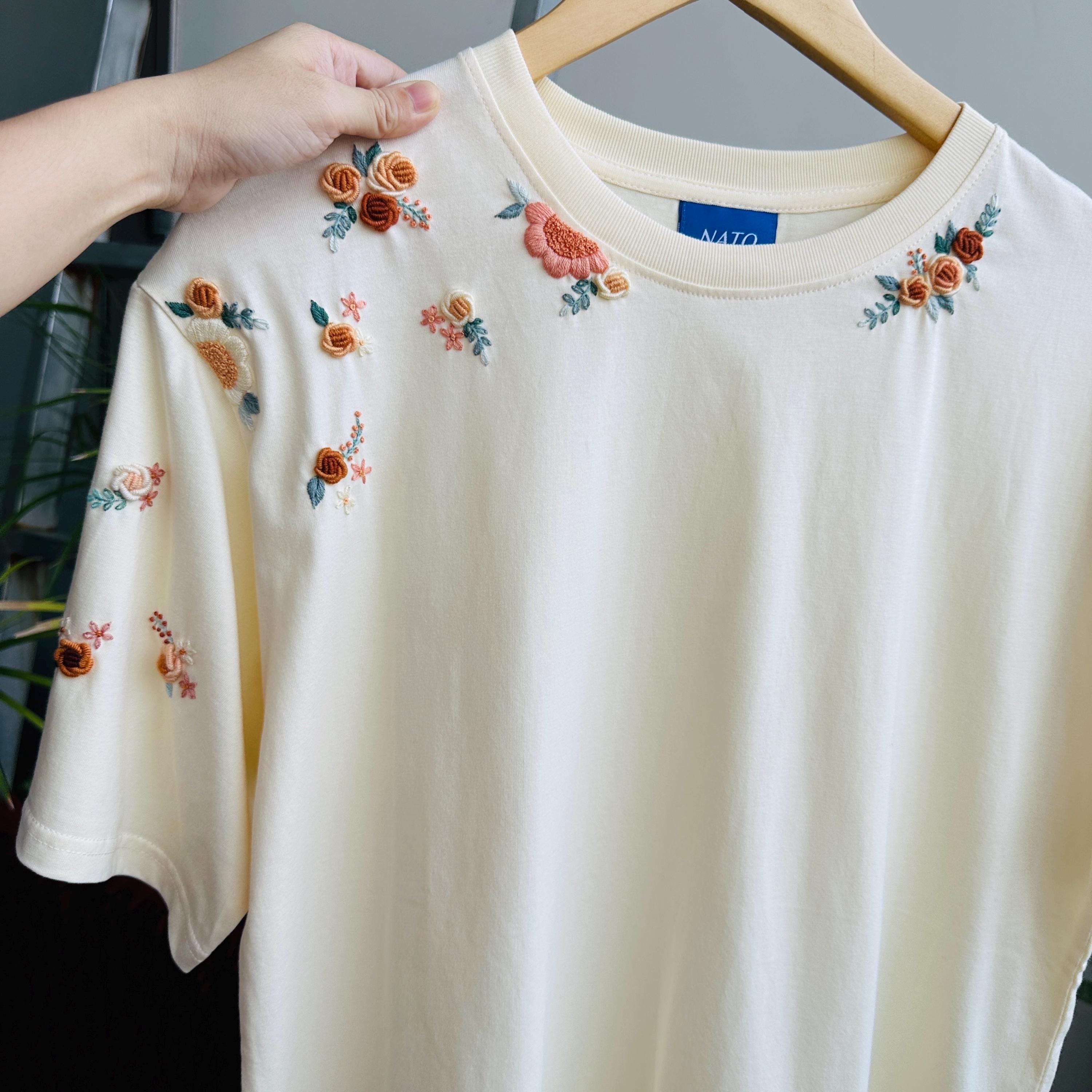 Handmade Flowers Embroidered T-shirt | Custom Holiday Gift - Etsy