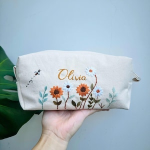 Make Up Bag, Floral Makeup Bag, Handmade Aesthetic Cosmetic Bag, Flower Cosmetic Pouch, Bridesmaid Gift, Travel Toiletry Bag, Christmas Gif