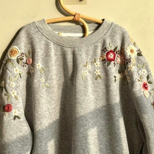 Flowers Embroidered Sweatshirt | Holiday Sweatshirt | Custom Sweater | Embroidered Sweater | Gift Sweater | Unique Embroidery