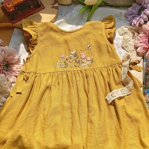 Custom Embroidered Dress for Girls | Girls Soft Linen Dress | Toddler Linen Dress | 1st Birthday Girl Dress | Kids Clothing | Christmas gift