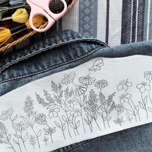 Flowers Hand Embroidery Pattern | Stick and Stitch Transfer Patch | Peel and Stick Embroidery ...