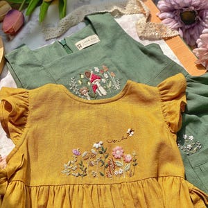 Custom Embroidery Dress for Girls | Girls Soft Linen Dress | Toddler Linen Dress | 1st Birthday Girl Dress | Kids Clothing | Christmas gift