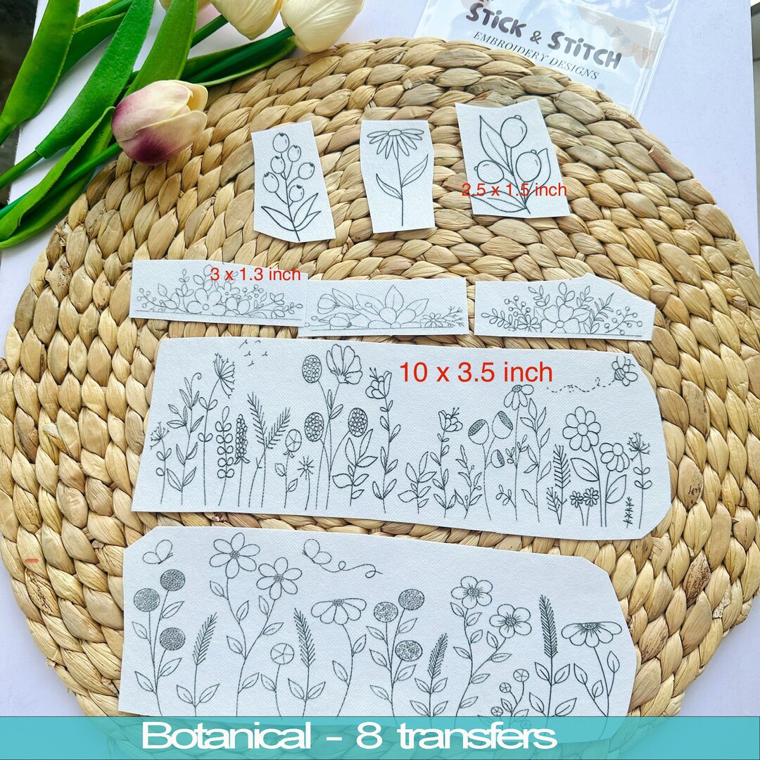 Jacket Botanical Hand Embroidery Pattern | Stick and Stitch Transfer Patch | Peel and Stick ...