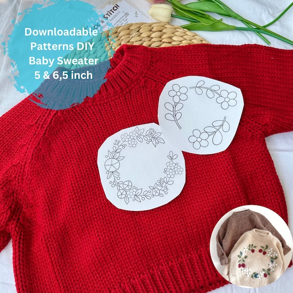 DIY Initial Sweater Tutorial Flowers Embroidery, Downloadable Embroidery Patterns Baby Sweater, Printable Flower Stick and Stitch Embroidery