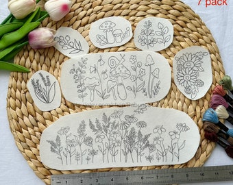 Botanical Hand Embroidery Pattern | Peel And Stick Embroidery Paper | Stick And Stitch Transfer Patch | Embroidery Pack For Clothes