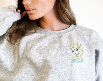 Elsa Embroidered Sweatshirt, Disney Inspired Custom Embroidered, Unisex Adults Pullover Sweatshirt