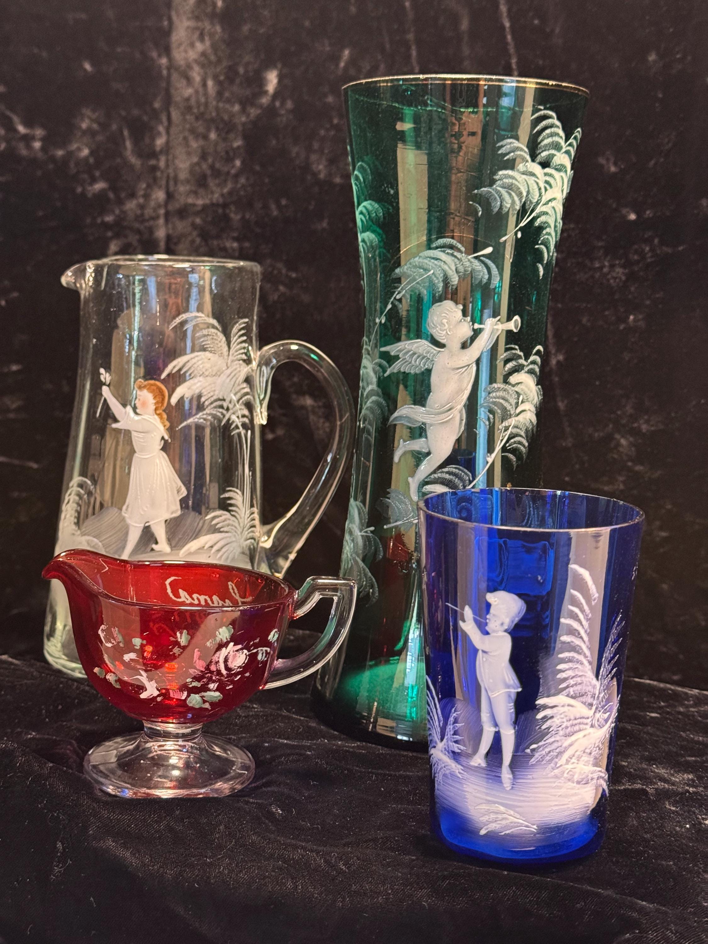 ブルーガラスメアリーグレゴリーのセットアンティーク Mary gregory glass - Etsy 日本