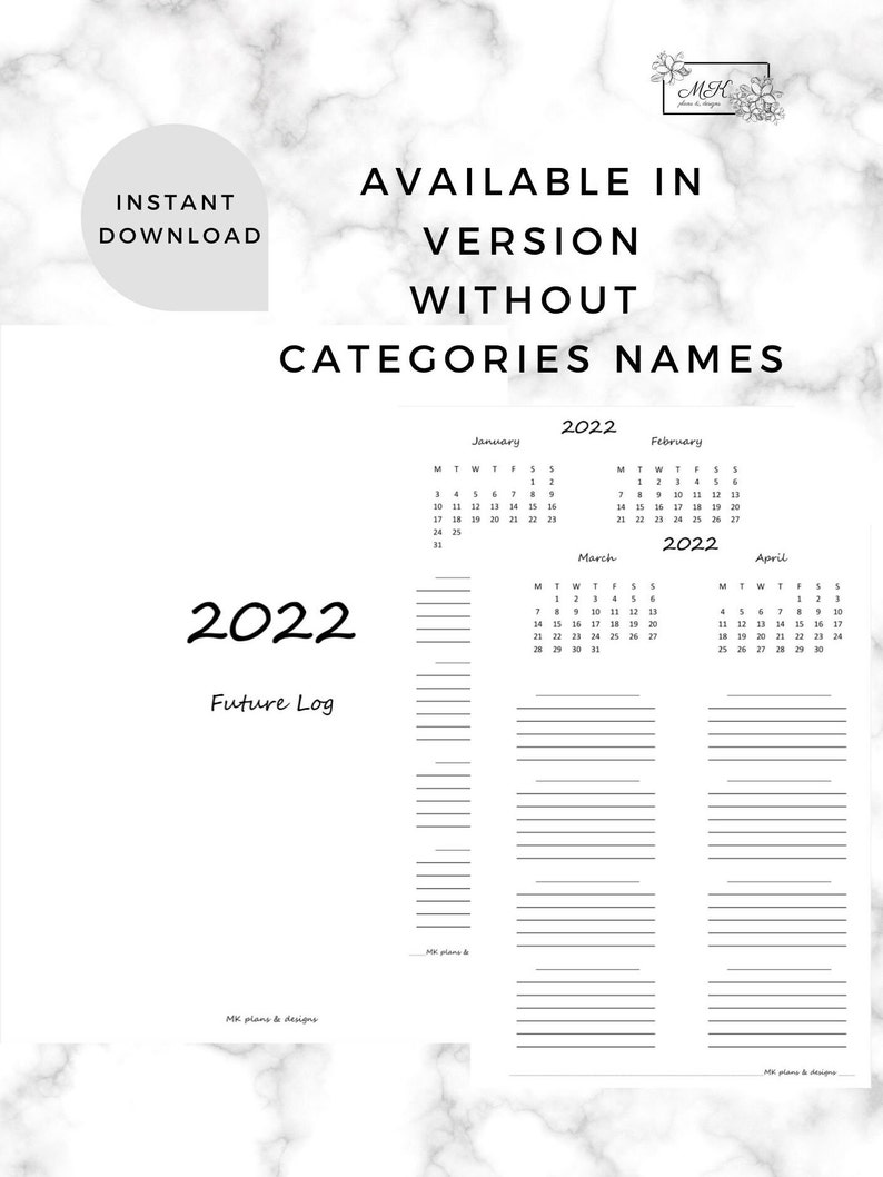 2022 Future Log PRINTABLE A5 Planner Refill, Calendar Overview