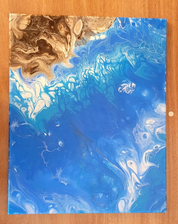 Acrylic Pour Painting, Abstract Art Canvas 11x14 beach Flower 