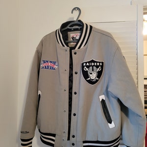 Raiders Jacket Mitchell and Ness Grey NFL Super Bowl Bomber Jacket